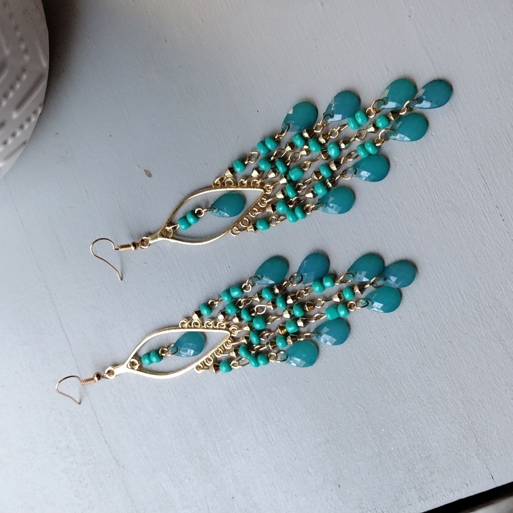 Turquoise and gold earrings - Picture 2 of 2